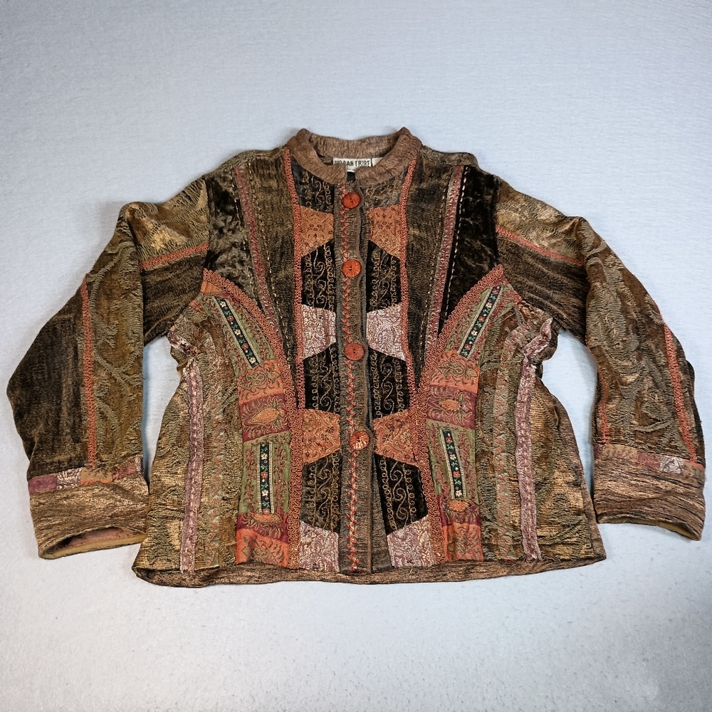 Urban Tribe Floral Embroidered Boho Patchwork Cottagecore Sz XL Tapestry Jacket